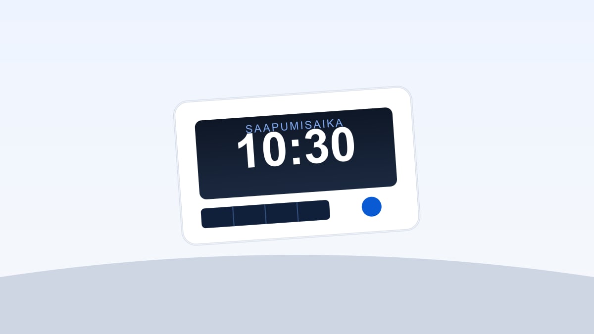 Digitaalinen parkkikiekko, jonka näytöllä saapumisaika 10:30